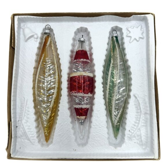 Vintage LANISSA Unsilvered Teardrop Tinsel Mica Christmas Ornaments 6” - Picture 6 of 9